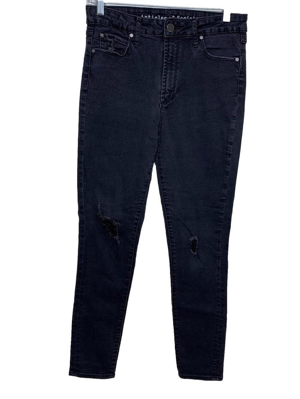 Articles of Society Skinny Jeans Womens 27 Black Distressed High Rise Stretch